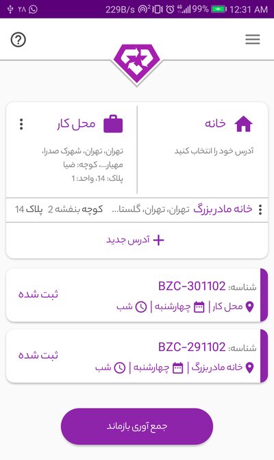 Addresses and requests screen
